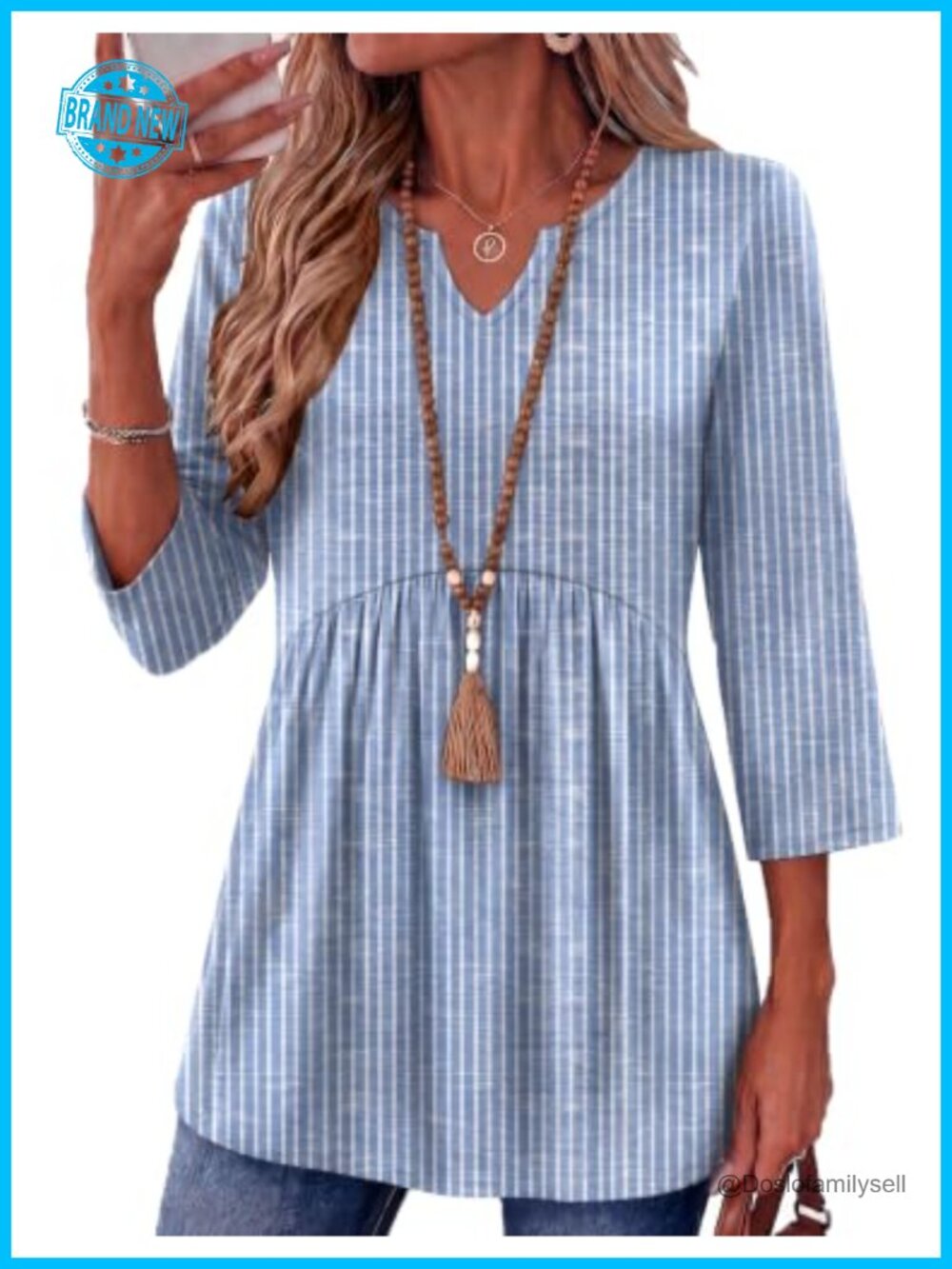 Zeagoo Women's 3/4 Sleeve V-Neck Tunic Top Polyester Spandex Boho